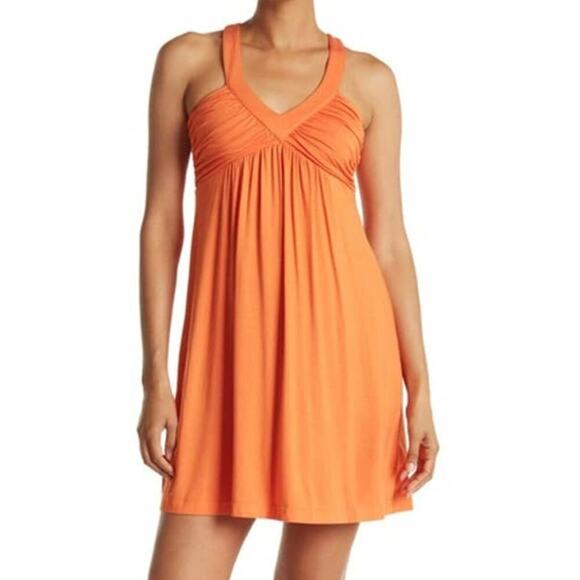 Calvin Klein Ember Orange V Neck Jersey A Line Swing Dress 2 - Picture 1 of 6